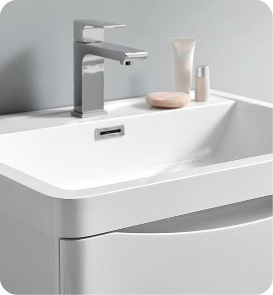 Fresca Tuscany 24" Glossy White Free Standing Modern Bathroom Cabinet w/ Integrated Sink | FCB9124WH-I