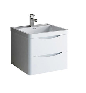 Fresca Tuscany 24" Glossy White Wall Hung Modern Bathroom Cabinet w/ Integrated Sink | FCB9024WH-I