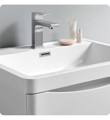 Image of Fresca Tuscany 24" Glossy White Wall Hung Modern Bathroom Cabinet w/ Integrated Sink | FCB9024WH-I