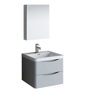 Fresca Tuscany 24" Gray Bath Bowl Vessel Drain Vanity Set w/ Cabinet & Faucet FVN9024GRG-FFT1030BN