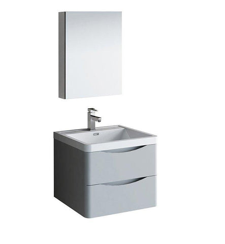 Image of Fresca Tuscany 24" Gray Bath Bowl Vessel Drain Vanity Set w/ Cabinet & Faucet FVN9024GRG-FFT1030BN