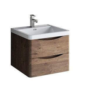 Fresca Tuscany 24" Rosewood Wall Hung Modern Bathroom Cabinet w/ Integrated Sink | FCB9024RW-I