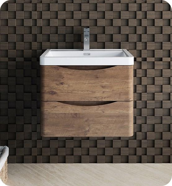 Fresca Tuscany 24" Rosewood Wall Hung Modern Bathroom Cabinet w/ Integrated Sink | FCB9024RW-I