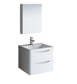 Fresca Tuscany 24" White Bath Bowl Vessel Drain Vanity Set w/ Cabinet & Faucet FVN9024WH-FFT1030BN