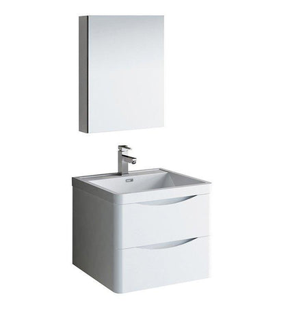 Image of Fresca Tuscany 24" White Bath Bowl Vessel Drain Vanity Set w/ Cabinet & Faucet FVN9024WH-FFT1030BN