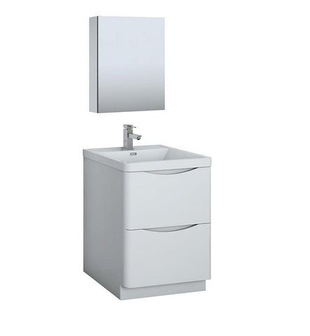 Image of Fresca Tuscany 24" White Bath Bowl Vessel Drain Vanity Set w/ Cabinet & Faucet FVN9124WH-FFT1030BN