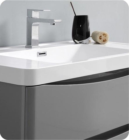 Image of Fresca Tuscany 32" Glossy Gray Free Standing Modern Bathroom Cabinet w/ Integrated Sink | FCB9132GRG-I