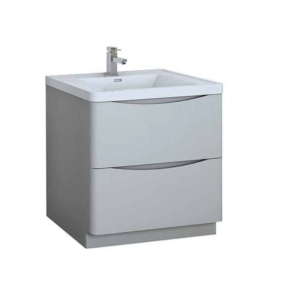 Fresca Tuscany 32" Glossy Gray Free Standing Modern Bathroom Cabinet w/ Integrated Sink | FCB9132GRG-I FCB9132GRG-I