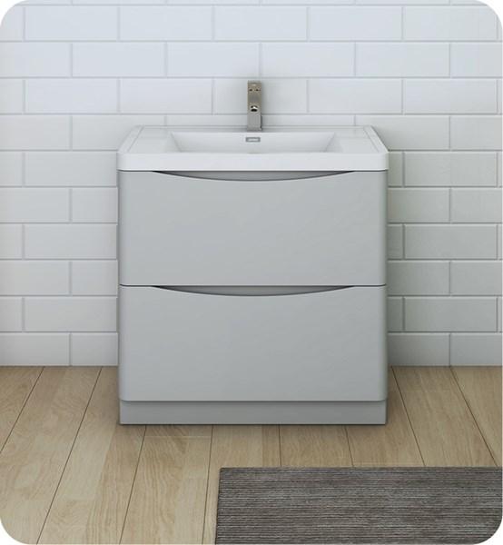 Fresca Tuscany 32" Glossy Gray Free Standing Modern Bathroom Cabinet w/ Integrated Sink | FCB9132GRG-I FCB9132GRG-I