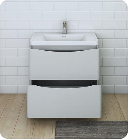 Image of Fresca Tuscany 32" Glossy Gray Free Standing Modern Bathroom Cabinet w/ Integrated Sink | FCB9132GRG-I FCB9132GRG-I