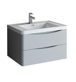 Fresca Tuscany 32" Glossy Gray Wall Hung Modern Bathroom Cabinet w/ Integrated Sink | FCB9032GRG-I