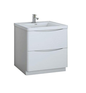 Fresca Tuscany 32" Glossy White Free Standing Modern Bathroom Cabinet w/ Integrated Sink | FCB9132WH-I