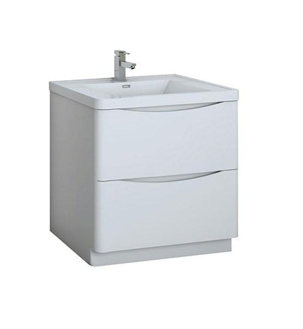 Image of Fresca Tuscany 32" Glossy White Free Standing Modern Bathroom Cabinet w/ Integrated Sink | FCB9132WH-I