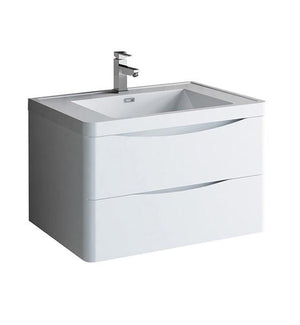Fresca Tuscany 32" Glossy White Wall Hung Modern Bathroom Cabinet w/ Integrated Sink | FCB9032WH-I