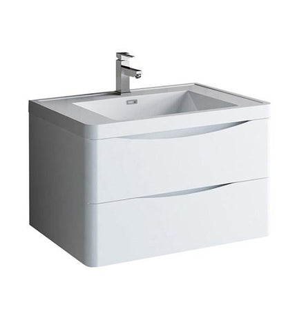 Image of Fresca Tuscany 32" Glossy White Wall Hung Modern Bathroom Cabinet w/ Integrated Sink | FCB9032WH-I