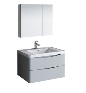 Fresca Tuscany 32" Gray Bath Bowl Vessel Drain Vanity Set w/ Cabinet & Faucet FVN9032GRG-FFT1030BN