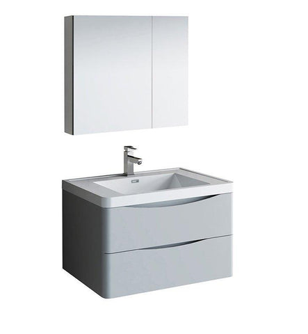 Image of Fresca Tuscany 32" Gray Bath Bowl Vessel Drain Vanity Set w/ Cabinet & Faucet FVN9032GRG-FFT1030BN