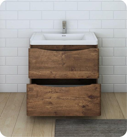 Image of Fresca Tuscany 32" Rosewood Free Standing Modern Bathroom Cabinet w/ Integrated Sink | FCB9132RW-I FCB9132RW-I