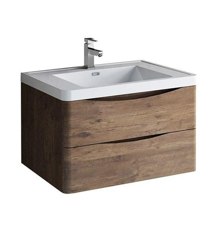 Image of Fresca Tuscany 32" Rosewood Wall Hung Modern Bathroom Cabinet w/ Integrated Sink | FCB9032RW-I