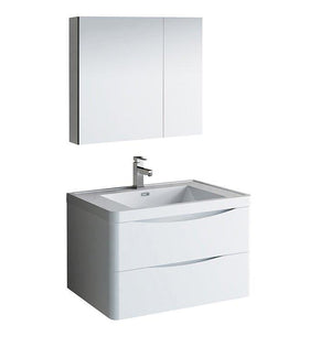 Fresca Tuscany 32" White Bath Bowl Vessel Drain Vanity Set w/ Cabinet & Faucet FVN9032WH-FFT1030BN