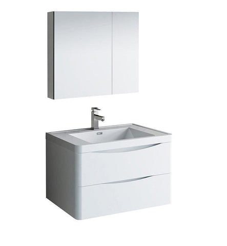 Image of Fresca Tuscany 32" White Bath Bowl Vessel Drain Vanity Set w/ Cabinet & Faucet FVN9032WH-FFT1030BN