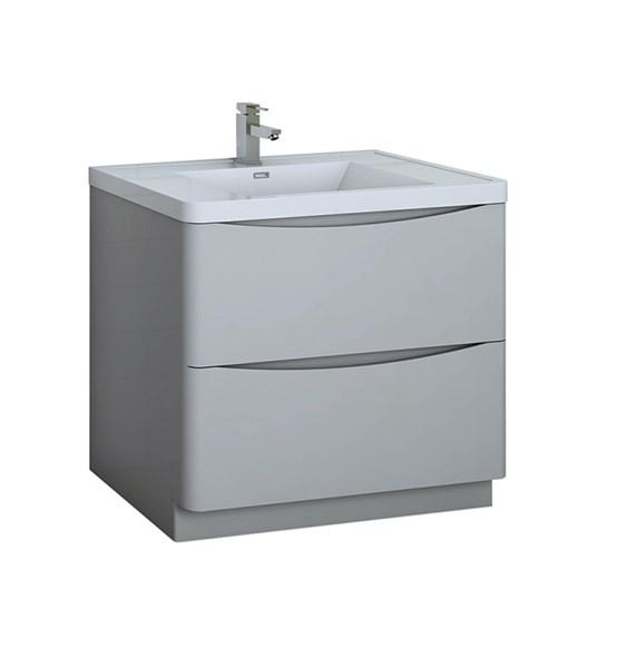 Fresca Tuscany 36" Glossy Gray Free Standing Modern Bathroom Cabinet w/ Integrated Sink | FCB9136GRG-I