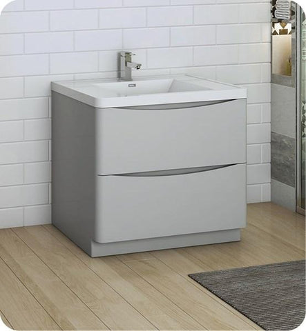 Image of Fresca Tuscany 36" Glossy Gray Free Standing Modern Bathroom Cabinet w/ Integrated Sink | FCB9136GRG-I