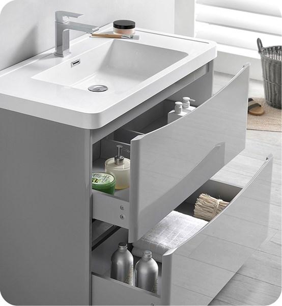 Fresca Tuscany 36" Glossy Gray Free Standing Modern Bathroom Cabinet w/ Integrated Sink | FCB9136GRG-I