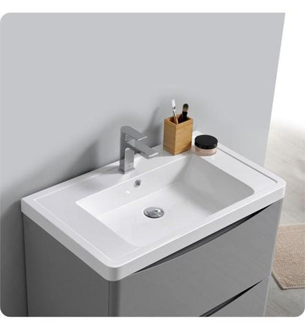 Image of Fresca Tuscany 36" Glossy Gray Wall Hung Modern Bathroom Cabinet w/ Integrated Sink | FCB9036GRG-I