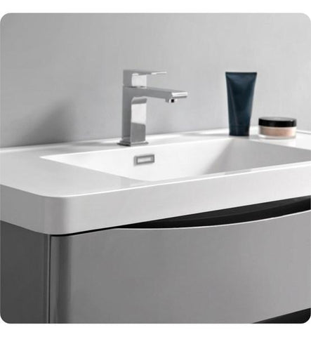 Image of Fresca Tuscany 36" Glossy Gray Wall Hung Modern Bathroom Cabinet w/ Integrated Sink | FCB9036GRG-I