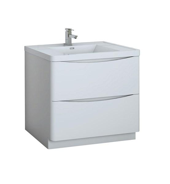 Fresca Tuscany 36" Glossy White Free Standing Modern Bathroom Cabinet w/ Integrated Sink | FCB9136WH-I