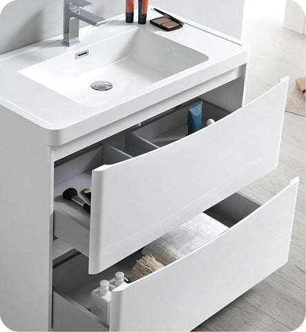 Image of Fresca Tuscany 36" Glossy White Free Standing Modern Bathroom Cabinet w/ Integrated Sink | FCB9136WH-I