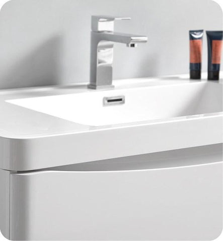 Image of Fresca Tuscany 36" Glossy White Free Standing Modern Bathroom Cabinet w/ Integrated Sink | FCB9136WH-I