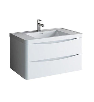 Fresca Tuscany 36" Glossy White Wall Hung Modern Bathroom Cabinet w/ Integrated Sink | FCB9036WH-I