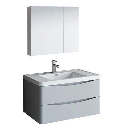 Image of Fresca Tuscany 36" Gray Bath Bowl Vessel Drain Vanity Set w/ Cabinet & Faucet FVN9036GRG-FFT1030BN