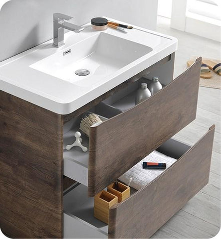 Image of Fresca Tuscany 36" Rosewood Free Standing Modern Bathroom Cabinet w/ Integrated Sink | FCB9136RW-I FCB9136RW-I