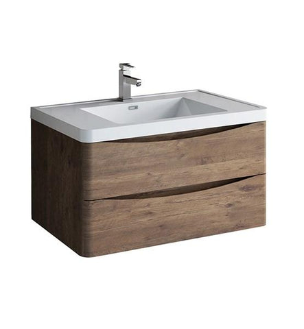 Image of Fresca Tuscany 36" Rosewood Wall Hung Modern Bathroom Cabinet w/ Integrated Sink | FCB9036RW-I
