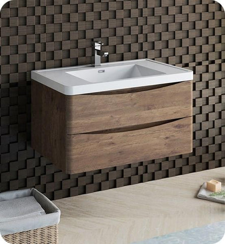 Image of Fresca Tuscany 36" Rosewood Wall Hung Modern Bathroom Cabinet w/ Integrated Sink | FCB9036RW-I