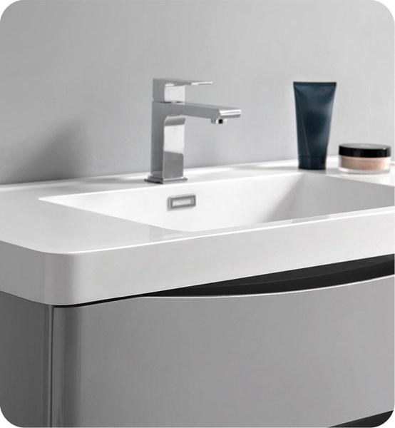 Fresca Tuscany 40" Glossy Gray Free Standing Modern Bathroom Cabinet w/ Integrated Sink | FCB9140GRG-I