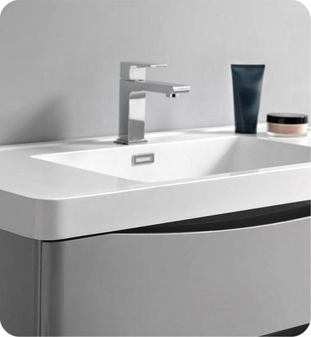 Image of Fresca Tuscany 40" Glossy Gray Free Standing Modern Bathroom Cabinet w/ Integrated Sink | FCB9140GRG-I