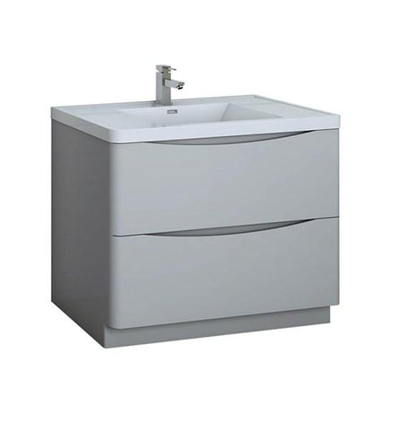 Image of Fresca Tuscany 40" Glossy Gray Free Standing Modern Bathroom Cabinet w/ Integrated Sink | FCB9140GRG-I FCB9140GRG-I