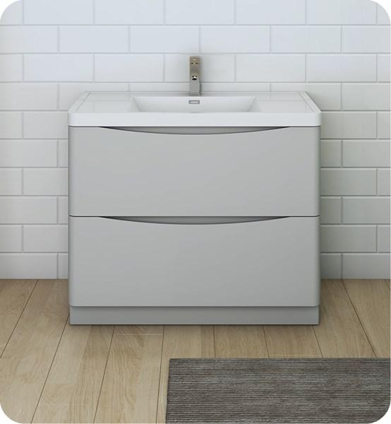Fresca Tuscany 40" Glossy Gray Free Standing Modern Bathroom Cabinet w/ Integrated Sink | FCB9140GRG-I FCB9140GRG-I