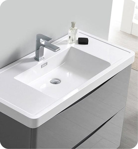 Image of Fresca Tuscany 40" Glossy Gray Free Standing Modern Bathroom Cabinet w/ Integrated Sink | FCB9140GRG-I FCB9140GRG-I