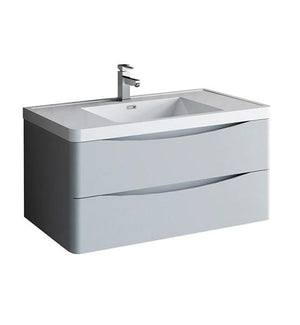 Fresca Tuscany 40" Glossy Gray Wall Hung Modern Bathroom Cabinet w/ Integrated Sink | FCB9040GRG-I