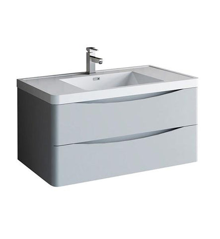 Image of Fresca Tuscany 40" Glossy Gray Wall Hung Modern Bathroom Cabinet w/ Integrated Sink | FCB9040GRG-I