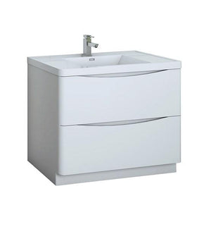 Fresca Tuscany 40" Glossy White Free Standing Modern Bathroom Cabinet w/ Integrated Sink | FCB9140WH-I