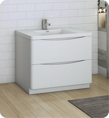 Image of Fresca Tuscany 40" Glossy White Free Standing Modern Bathroom Cabinet w/ Integrated Sink | FCB9140WH-I