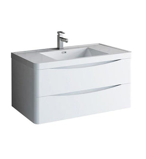 Fresca Tuscany 40" Glossy White Wall Hung Modern Bathroom Cabinet w/ Integrated Sink | FCB9040WH-I