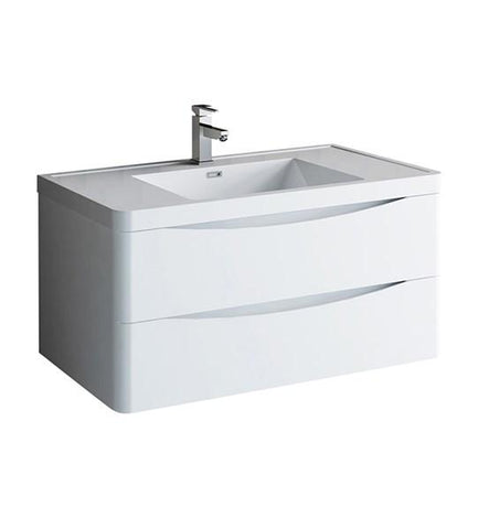 Image of Fresca Tuscany 40" Glossy White Wall Hung Modern Bathroom Cabinet w/ Integrated Sink | FCB9040WH-I
