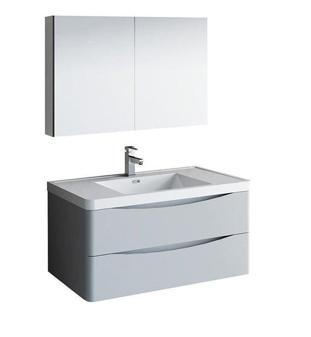 Image of Fresca Tuscany 40" Gray Bath Bowl Vessel Drain Vanity Set w/ Cabinet & Faucet FVN9040GRG-FFT1030BN